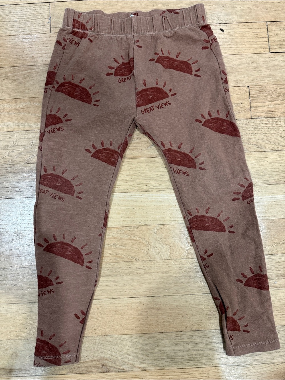 Zara Brown Leggings with Rust Sun Motif